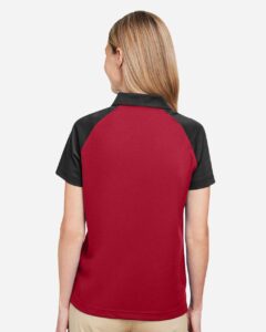 Team 365 TT21CW Women’s Command Snag-Protection Colorblock Polo – Sport Red/ Black (on model back)