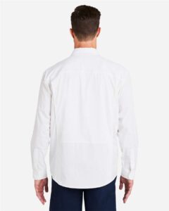 HUK H150184 Men’s Creekbed Pocket Fishing Shirt – White (on model back)