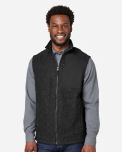 North End NE714 Men’s Aura Sweater Fleece Vest – Black/ Black (on model)