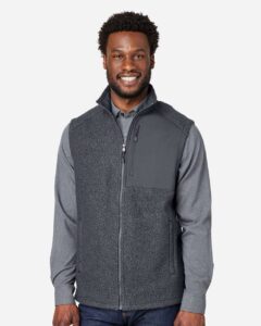 North End NE714 Men’s Aura Sweater Fleece Vest – Carbon/ Carbon (on model)
