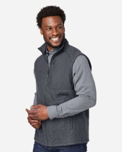 North End NE714 Men’s Aura Sweater Fleece Vest – Carbon/ Carbon (on model side)