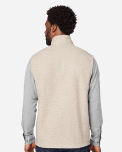 North End NE714 Men’s Aura Sweater Fleece Vest – Oatmeal Heather/ Teak (on model back)