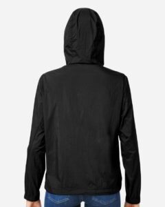 North End NE810W Women’s Aura Lightweight Packable Anorak – Black/ Carbon (on model back)