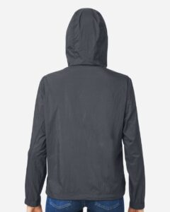 North End NE810W Women’s Aura Lightweight Packable Anorak – Carbon/ Black (on model back)
