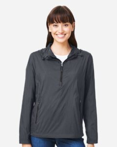 North End NE810W Women’s Aura Lightweight Packable Anorak – Carbon/ Black (on model)