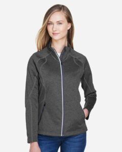 North End 78174 Women’s Gravity Performance Fleece Jacket – Carbon Heather (on model)