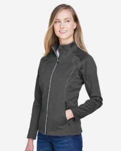 North End 78174 Women’s Gravity Performance Fleece Jacket – Carbon Heather (on model side)