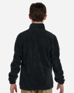 Harriton M990Y Youth Full-Zip Fleece – Black (on model back)