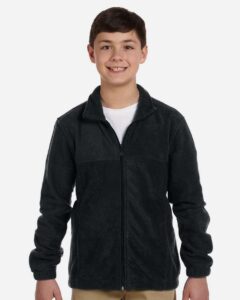 Harriton M990Y Youth Full-Zip Fleece – Black (on model)