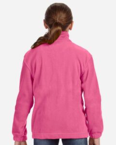 Harriton M990Y Youth Full-Zip Fleece – Charity Pink (on model back)