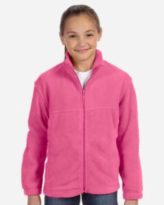 Harriton M990Y Youth Full-Zip Fleece – Charity Pink (on model)