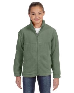 Harriton M990Y Youth Full-Zip Fleece – Dill (on model)
