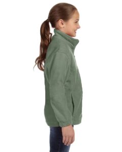 Harriton M990Y Youth Full-Zip Fleece – Dill (on model side)