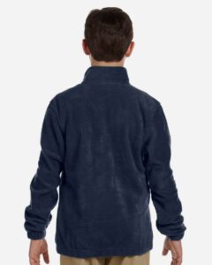 Harriton M990Y Youth Full-Zip Fleece – Navy (on model back)