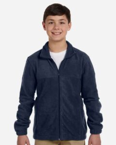 Harriton M990Y Youth Full-Zip Fleece – Navy (on model)