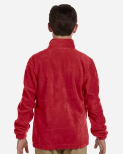 Harriton M990Y Youth Full-Zip Fleece – Red (on model back)