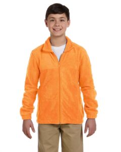 Harriton M990Y Youth Full-Zip Fleece – Safety Orange (on model)