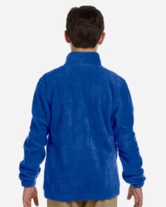 Harriton M990Y Youth Full-Zip Fleece – True Royal (on model back)