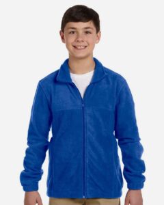 Harriton M990Y Youth Full-Zip Fleece – True Royal (on model)