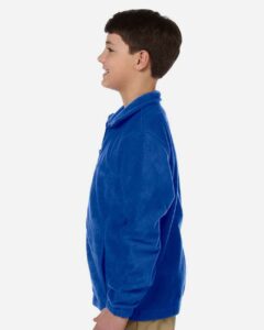 Harriton M990Y Youth Full-Zip Fleece – True Royal (on model side)