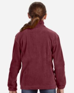 Harriton M990Y Youth Full-Zip Fleece – Wine (on model back)
