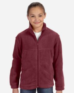 Harriton M990Y Youth Full-Zip Fleece – Wine (on model)