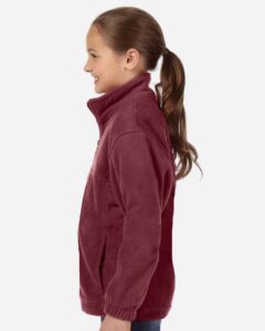 Harriton M990Y Youth Full-Zip Fleece – Wine (on model side)