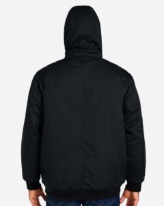 Harriton M722T Unisex Tall ClimaBloc® Heavyweight Hooded Full-Zip Jacket – Black (on model back)