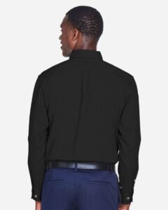 Harriton M500T Men’s Tall Easy Blend™ Twill Dress Shirt – Black (on model back)