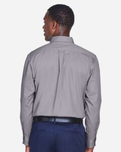 Harriton M500T Men’s Tall Easy Blend™ Twill Dress Shirt – Dark Grey (on model back)