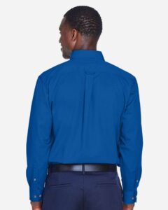 Harriton M500T Men’s Tall Easy Blend™ Twill Dress Shirt – French Blue (on model back)