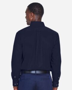 Harriton M500T Men’s Tall Easy Blend™ Twill Dress Shirt – Navy (on model back)