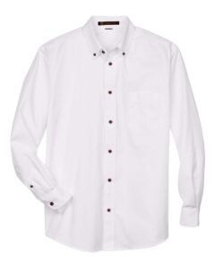Harriton M500T Men’s Tall Easy Blend™ Twill Dress Shirt – White