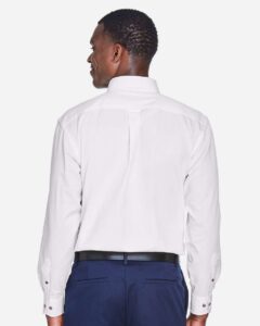 Harriton M500T Men’s Tall Easy Blend™ Twill Dress Shirt – White (on model back)