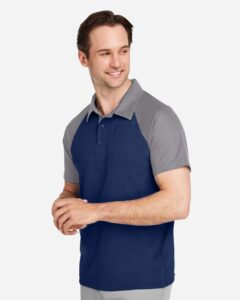 Team 365 TT21C Men’s Command Snag-Protection Colorblock Polo – Sport Dark Navy/ Sport Graphite (on model side)