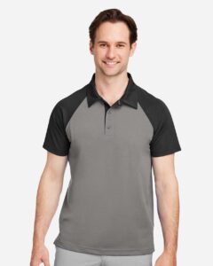 Team 365 TT21C Men’s Command Snag-Protection Colorblock Polo – Sport Graphite/ Black (on model)