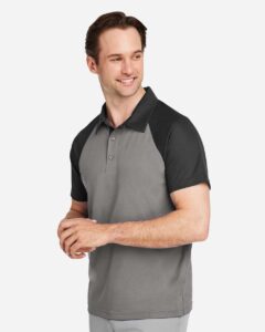 Team 365 TT21C Men’s Command Snag-Protection Colorblock Polo – Sport Graphite/ Black (on model side)