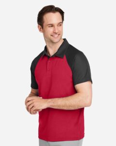 Team 365 TT21C Men’s Command Snag-Protection Colorblock Polo – Sport Red/ Black (on model side)