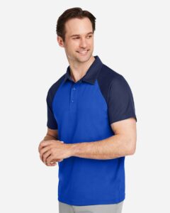 Team 365 TT21C Men’s Command Snag-Protection Colorblock Polo – Sport Royal/ Sport Dark Navy (on model side)