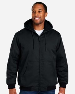 Harriton M722 Unisex ClimaBloc® Heavyweight Hooded Full-Zip Jacket – Black (on model)