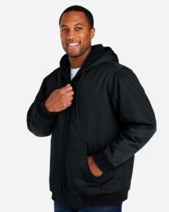 Harriton M722 Unisex ClimaBloc® Heavyweight Hooded Full-Zip Jacket – Black (on model side)