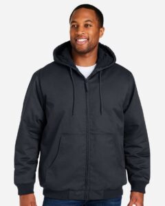 Harriton M722 Unisex ClimaBloc® Heavyweight Hooded Full-Zip Jacket – Dark Charcoal (on model)
