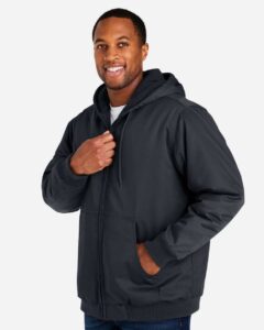 Harriton M722 Unisex ClimaBloc® Heavyweight Hooded Full-Zip Jacket – Dark Charcoal (on model side)