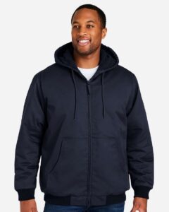 Harriton M722 Unisex ClimaBloc® Heavyweight Hooded Full-Zip Jacket – Dark Navy (on model)