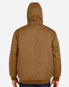 Harriton M722 Unisex ClimaBloc® Heavyweight Hooded Full-Zip Jacket – Duck Brown (on model back)