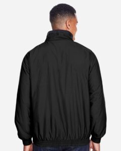 Harriton M740 Unisex Fleece Lined Nylon Jacket – Black/ Black (on model back)