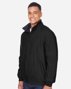 Harriton M740 Unisex Fleece Lined Nylon Jacket – Black/ Black (on model side)