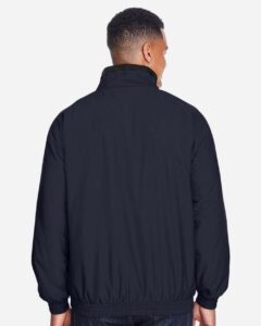 Harriton M740 Unisex Fleece Lined Nylon Jacket – Navy/ Black (on model back)
