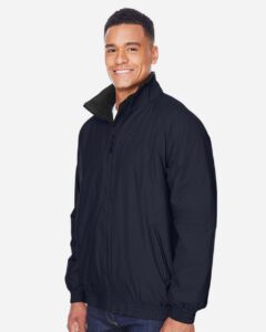 Harriton M740 Unisex Fleece Lined Nylon Jacket – Navy/ Black (on model side)