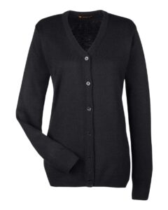 Harriton M425W Women’s Pilbloc V-Neck Button Cardigan Sweater – Black